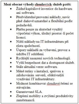 Obecné výhody cloudových služeb